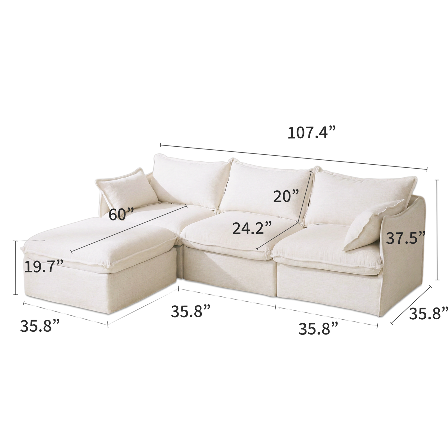 Anchor 3-Seater Chaise Sofa Sectional
