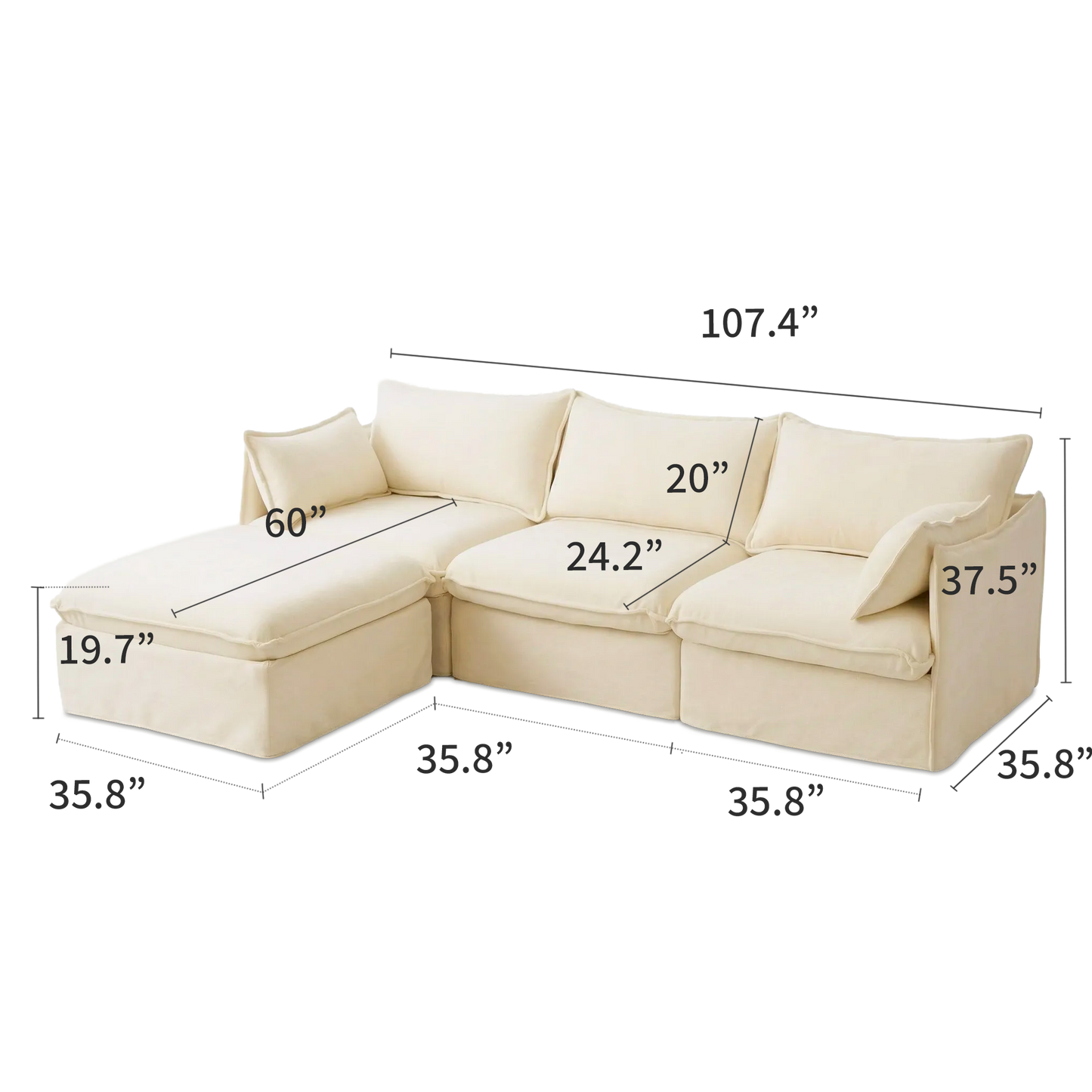 Anchor 3-Seater Chaise Sofa Sectional